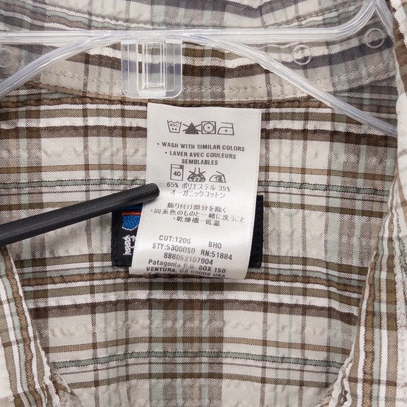 VTG Patagonia Mens Med Puckerware Short Sleeve Shirt Button Brown Plaid Textured - Picture 4 of 9